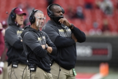 Oct 24, 2020; Louisville, Kentucky, USA;  Florida State Seminoles head coach Mike Norvell watches from the sideline during the first half of play against the Louisville Cardinals at Cardinal Stadium. Jamie Rhodes-ACC Pool