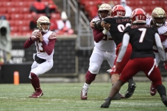 Oct 24, 2020; Louisville, Kentucky, USA;  Florida State Seminoles quarterback Jordan Travis (13) surveys the field during the first half of play at Cardinal Stadium. Jamie Rhodes-ACC Pool