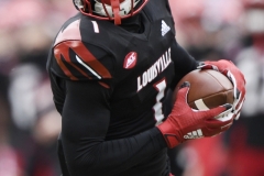 Oct 24, 2020; Louisville, Kentucky, USA;  Louisville Cardinals wide receiver Tutu Atwell (1) looks to find space during the first half of play at Cardinal Stadium. Jamie Rhodes-ACC Pool