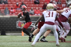 Oct 24, 2020; Louisville, Kentucky, USA;  Louisville Cardinals quarterback Malik Cunningham (3) steps up in the pocket during the first half of play at Cardinal Stadium. Jamie Rhodes-ACC Pool