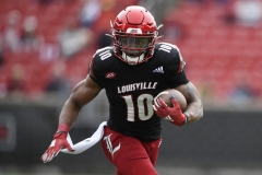 Oct 24, 2020; Louisville, Kentucky, USA;  Louisville Cardinals running back Javian Hawkins runs the ball during the first half of play at Cardinal Stadium. Jamie Rhodes-ACC Pool