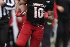 Oct 24, 2020; Louisville, Kentucky, USA;  Louisville Cardinals running back Javian Hawkins (10) turns up field during the second half of play at Cardinal Stadium. Jamie Rhodes-ACC Pool