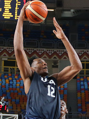 Austin Wiley fought to a double-double of 19 points and 10 rebounds in the USA's 81-59 quarterfinals round victory over Germany Friday night at  the 2017 FIBA U19 World Cup. With the win, the USA advances to the semifinals and will face Canada on Saturday, 2:30 p.m. EDT. (Photo by UK Athletics)