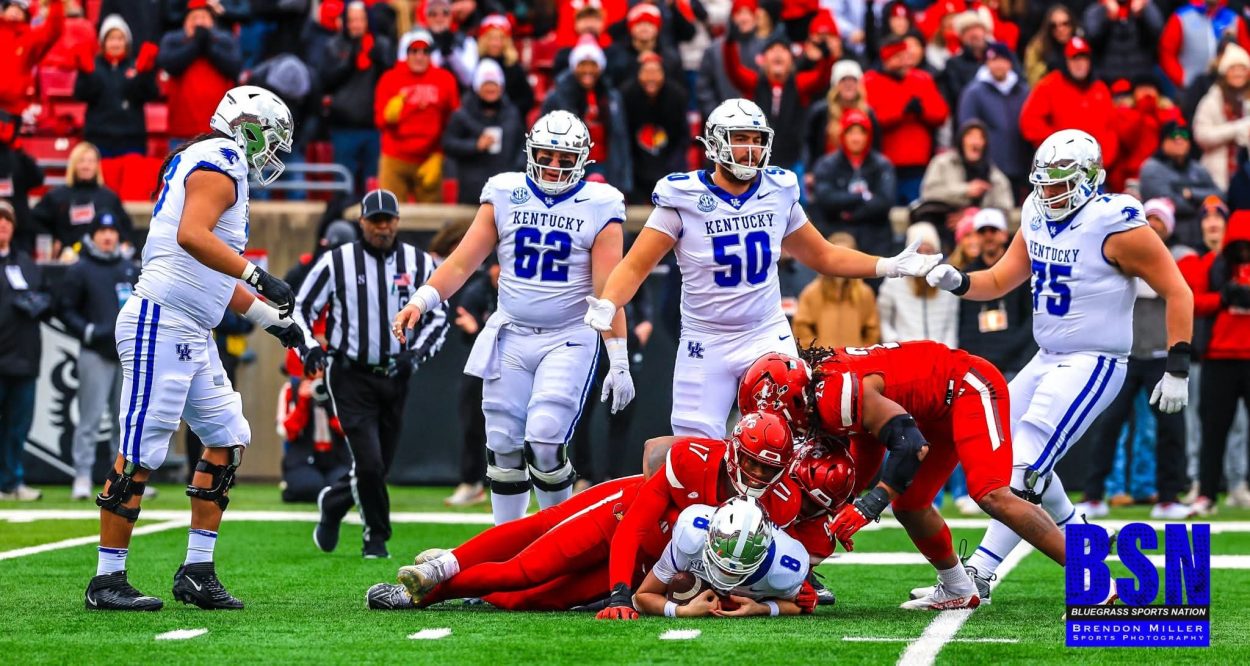 Cutter Boley gets sacked by Louisville (11-29-25) - Photo by Brendon Miller - Bluegrass Sports Nation