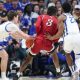 UK's Trent Noah and Mouhamed Dioubate guarding Nicholls' Jaylen Searles - Photo by Danny Pendleton - Bluegrass Sports Nation